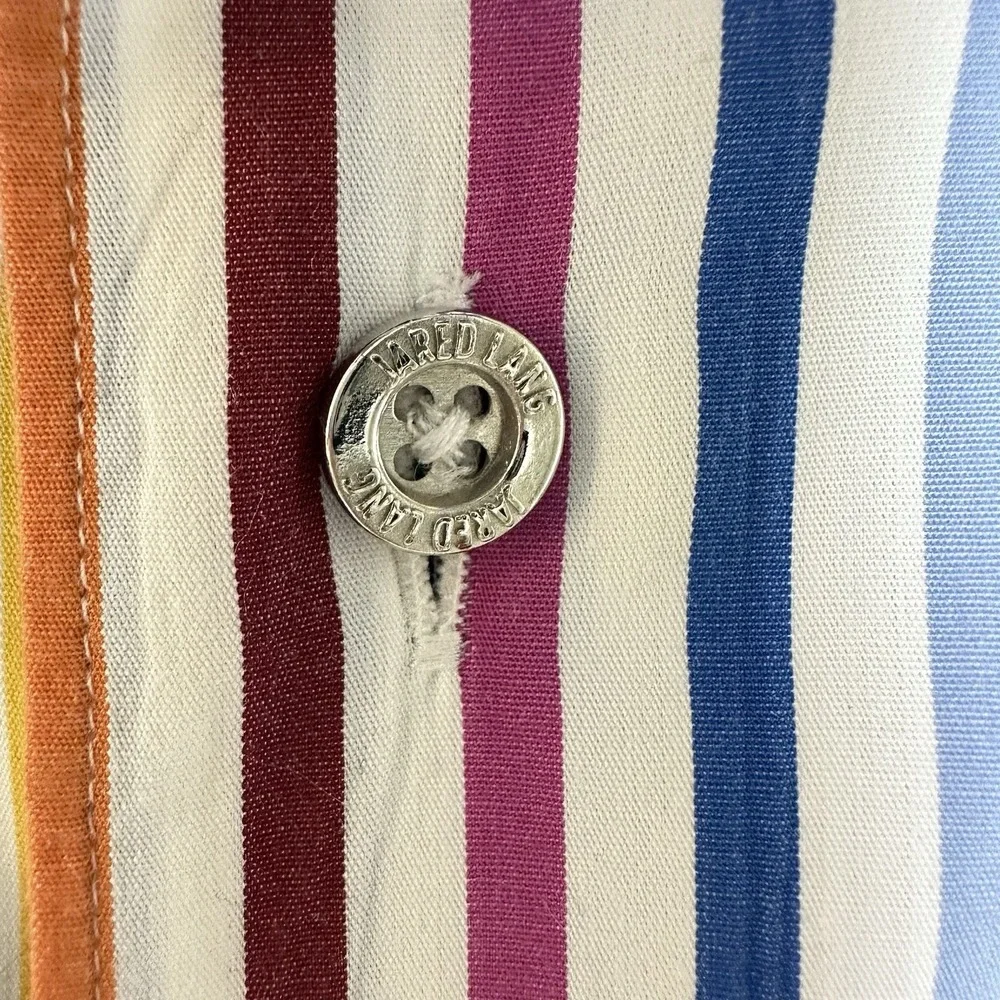 Jared Lang Short Sleeve Large Rainbow Striped Button Up 100%  Luxury Cotton Sz L - Picture 5 of 9